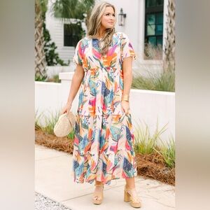 Chic Soul When In Rio Pink Tropical Maxi Dress Sz 2X